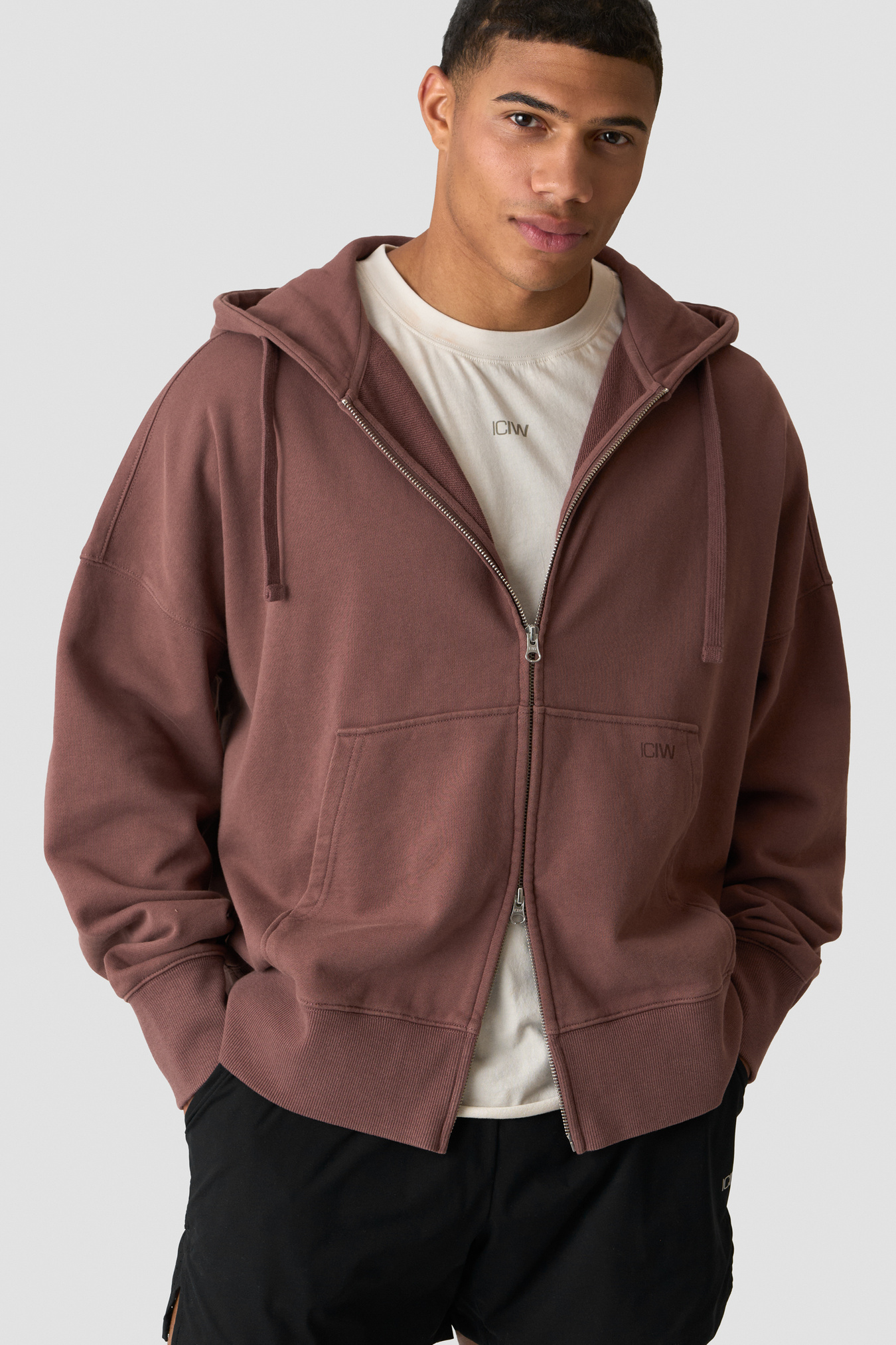Stonewashed Zipped Hoodie  Auburn Brown - image 1