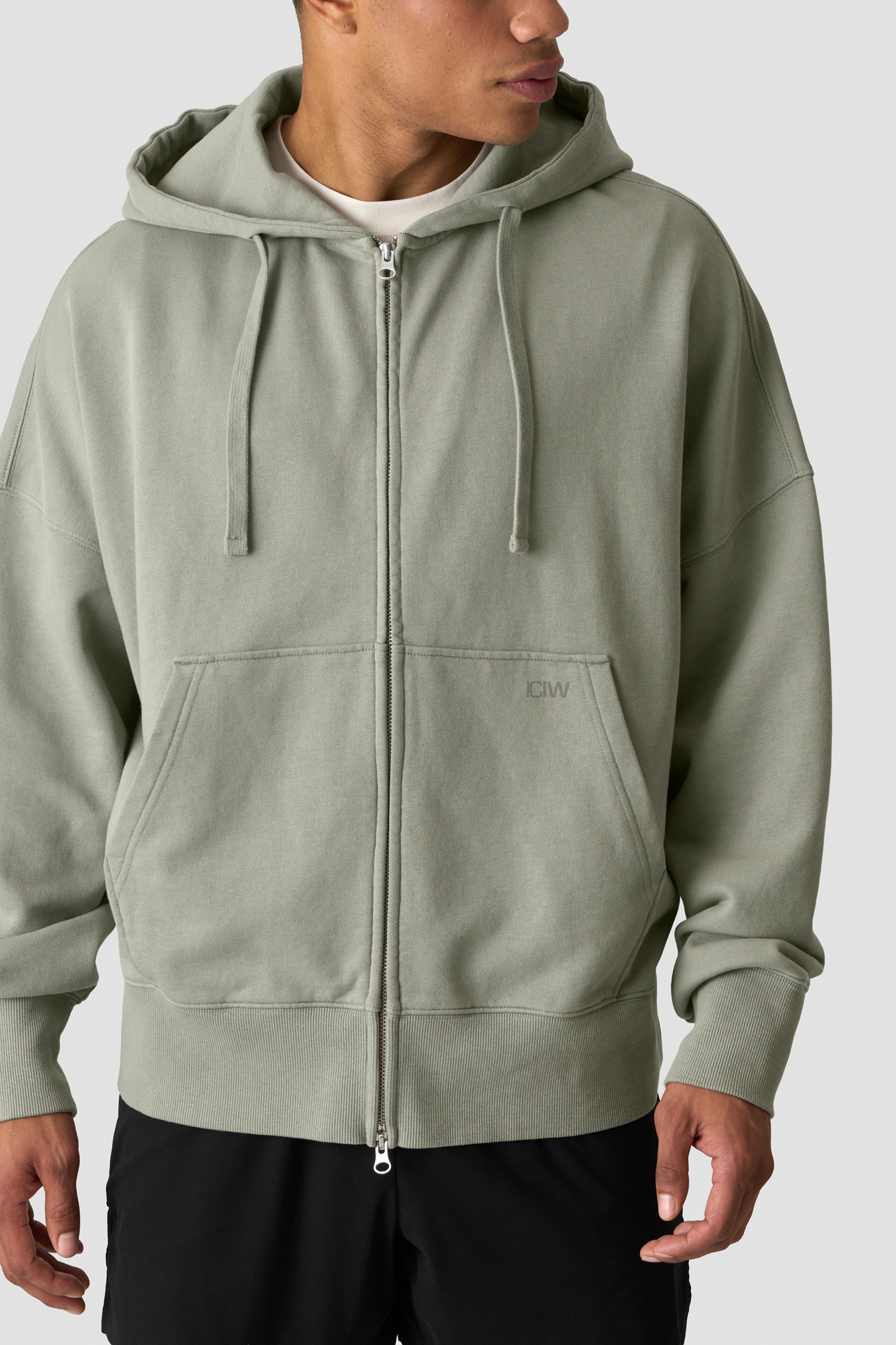 Stonewashed Zipped Hoodie  Light Khaki Green - bild 1