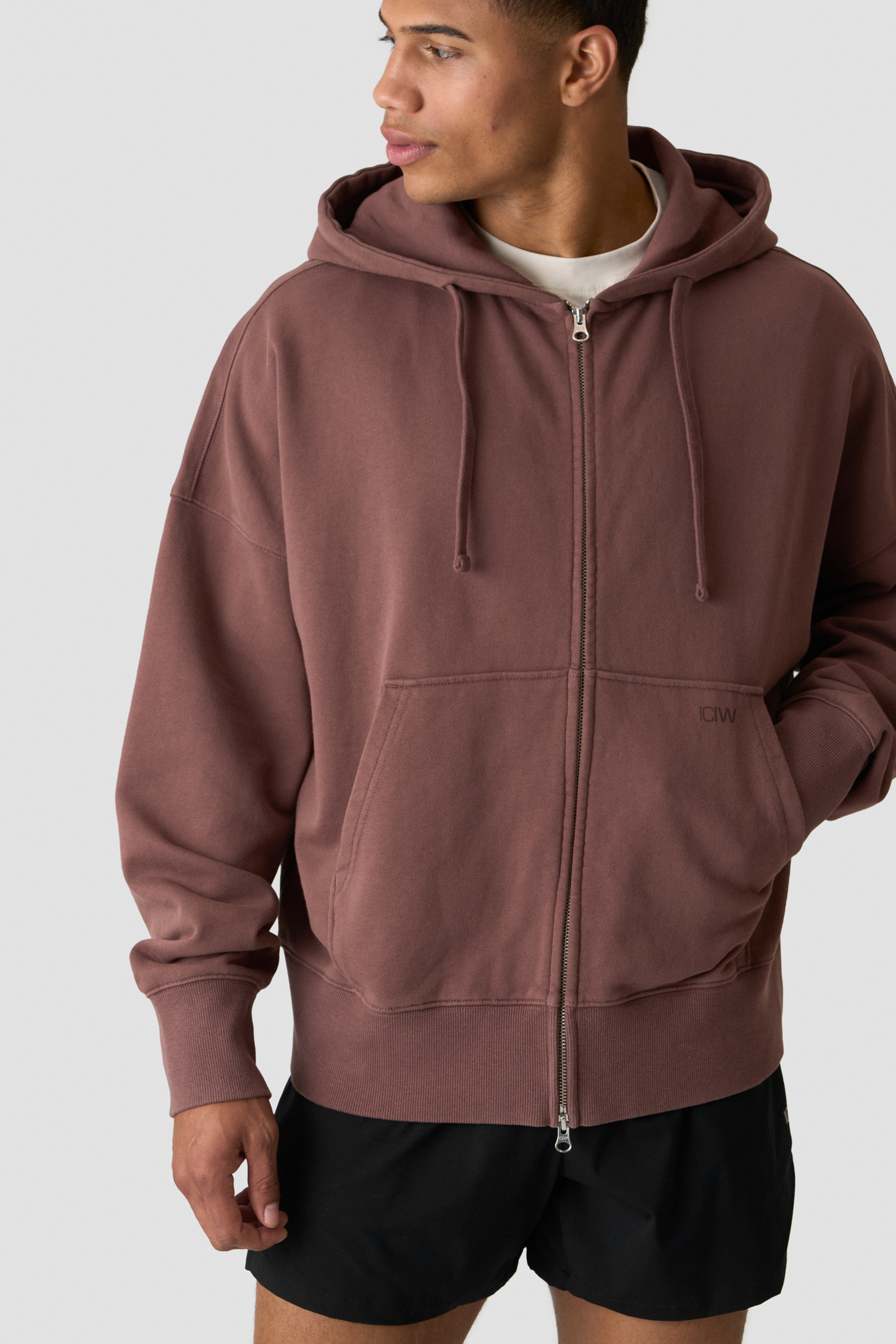 Stonewashed Zipped Hoodie  Auburn Brown - image 3