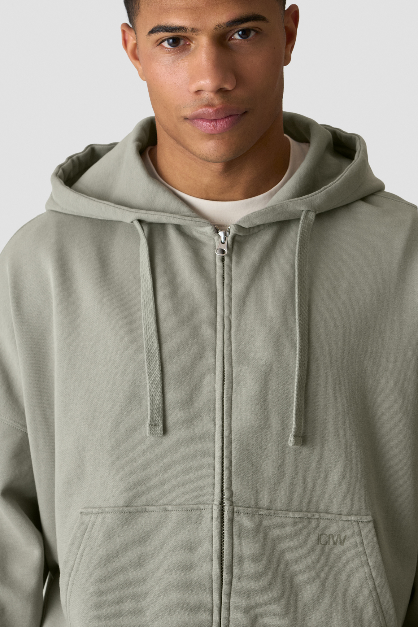 Stonewashed Zipped Hoodie  Light Khaki Green - bild 3