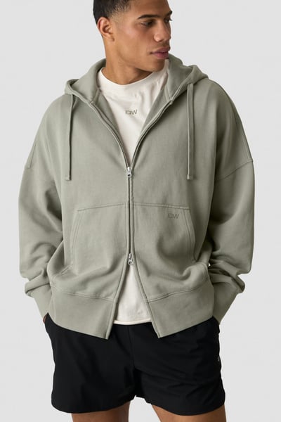
                    Stonewashed Zipped Hoodie  Light Khaki Green
                    
                  