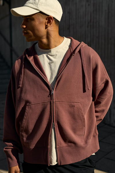 
                    Stonewashed Zipped Hoodie  Auburn Brown
                    
                  