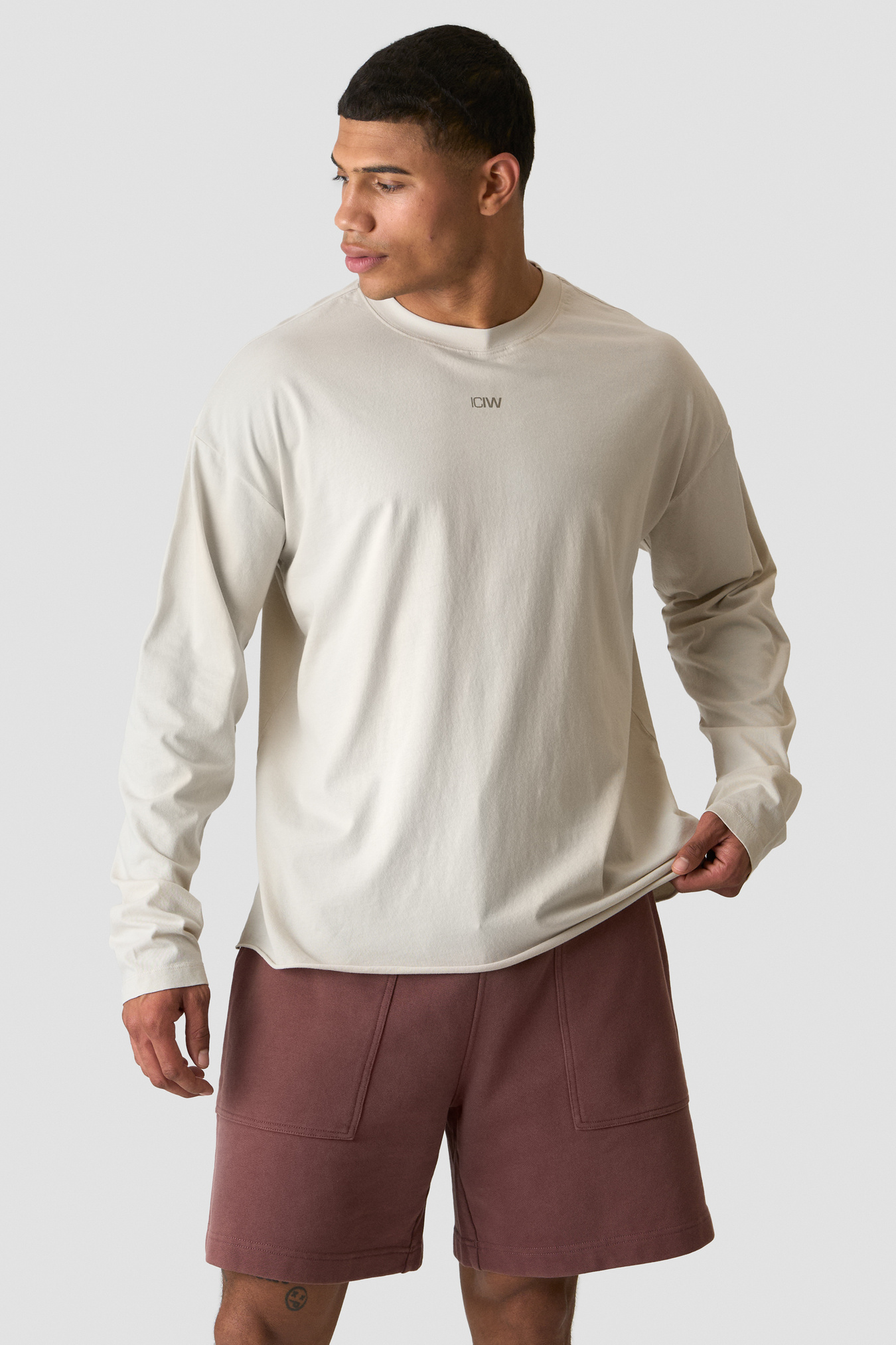 Stonewashed Long Sleeve T-shirt Print Light Beige - image 1