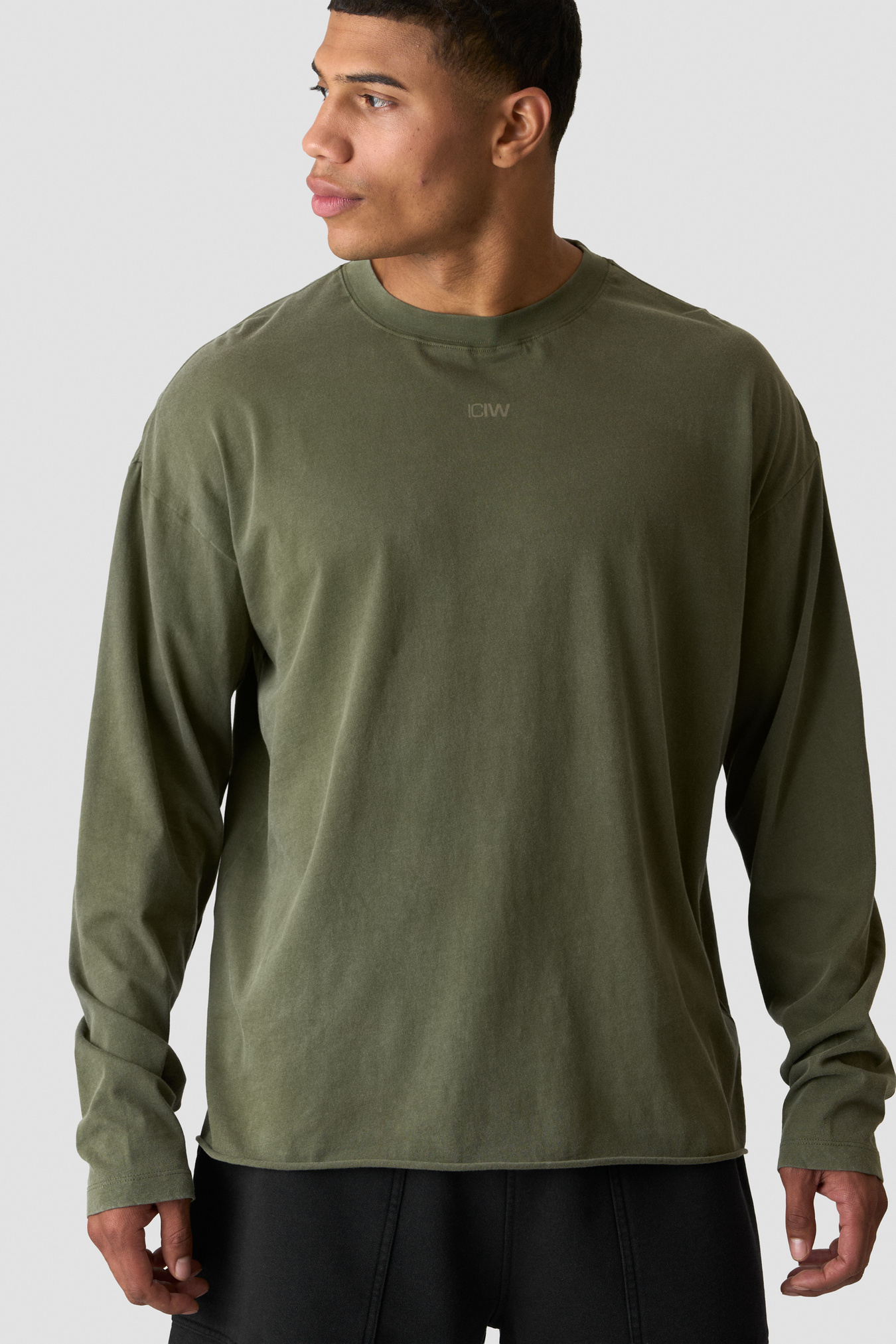 Stonewashed Long Sleeve T-shirt Print Dark Khaki Green - bild 1