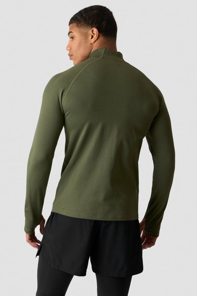 1/4 Zip Thermal Seamless Long Sleeve Dark Khaki Green