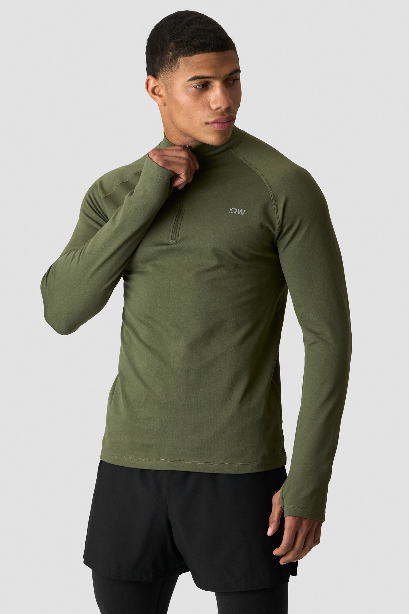 1/4 Zip Thermal Seamless Long Sleeve Dark Khaki Green - image 3