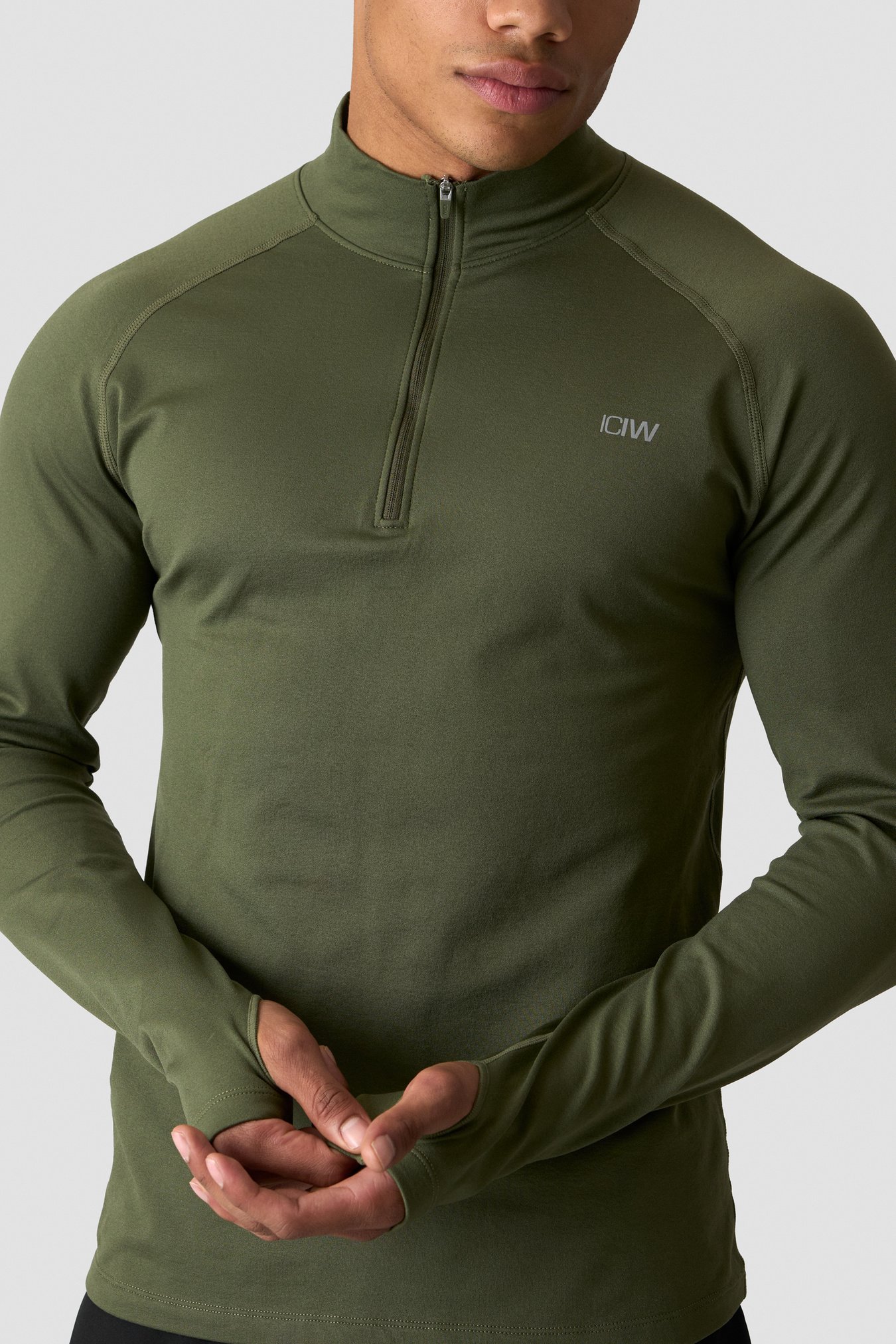 1/4 Zip Thermal Seamless Long Sleeve Dark Khaki Green - image 4