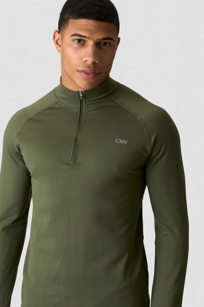1/4 Zip Thermal Seamless Long Sleeve Dark Khaki Green