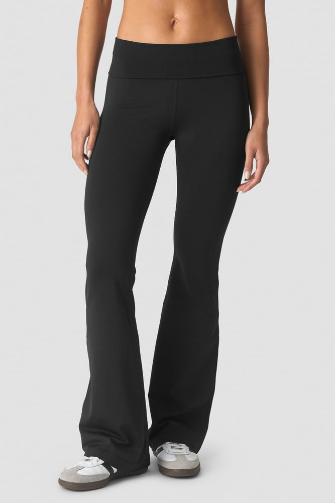 Essence Seamless Fold Over Flared Pants W Black