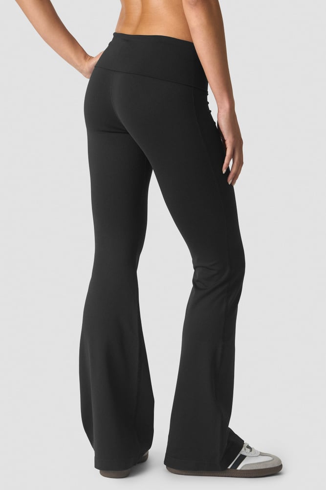 Essence Seamless Fold Over Flared Pants W Black