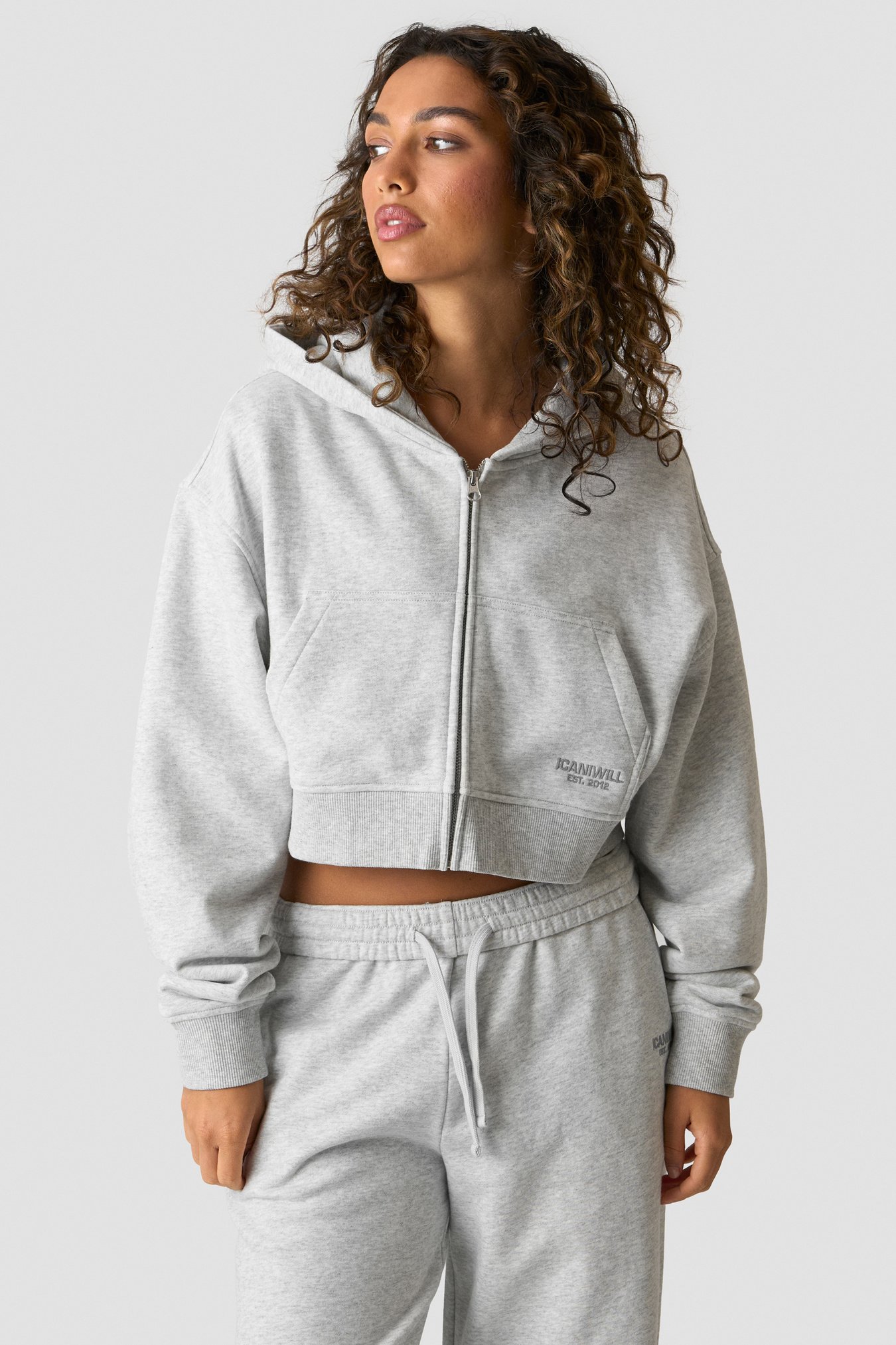 Essence Cropped Hoodie W Light Grey Melange - image 3