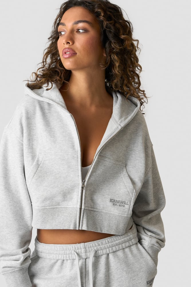Essence Cropped Hoodie W Light Grey Melange