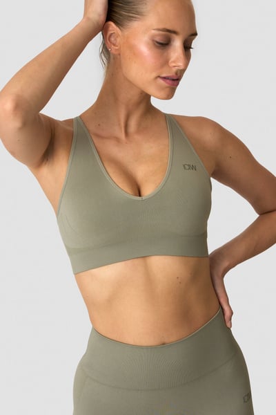 
                    Sculpt Seamless V-neck Sports Bra Light Khaki Green
                    
                  