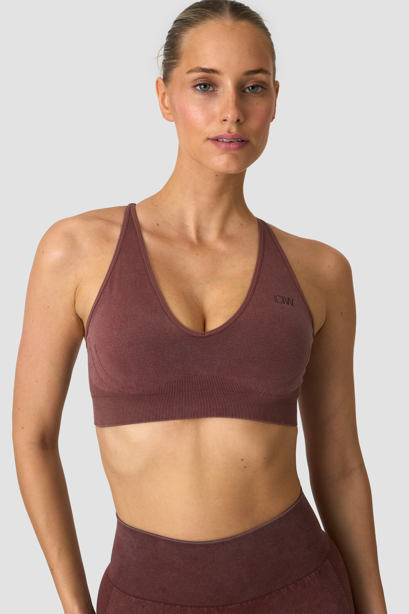 Sculpt Seamless V-neck Sports Bra Auburn Brown - bild 2
