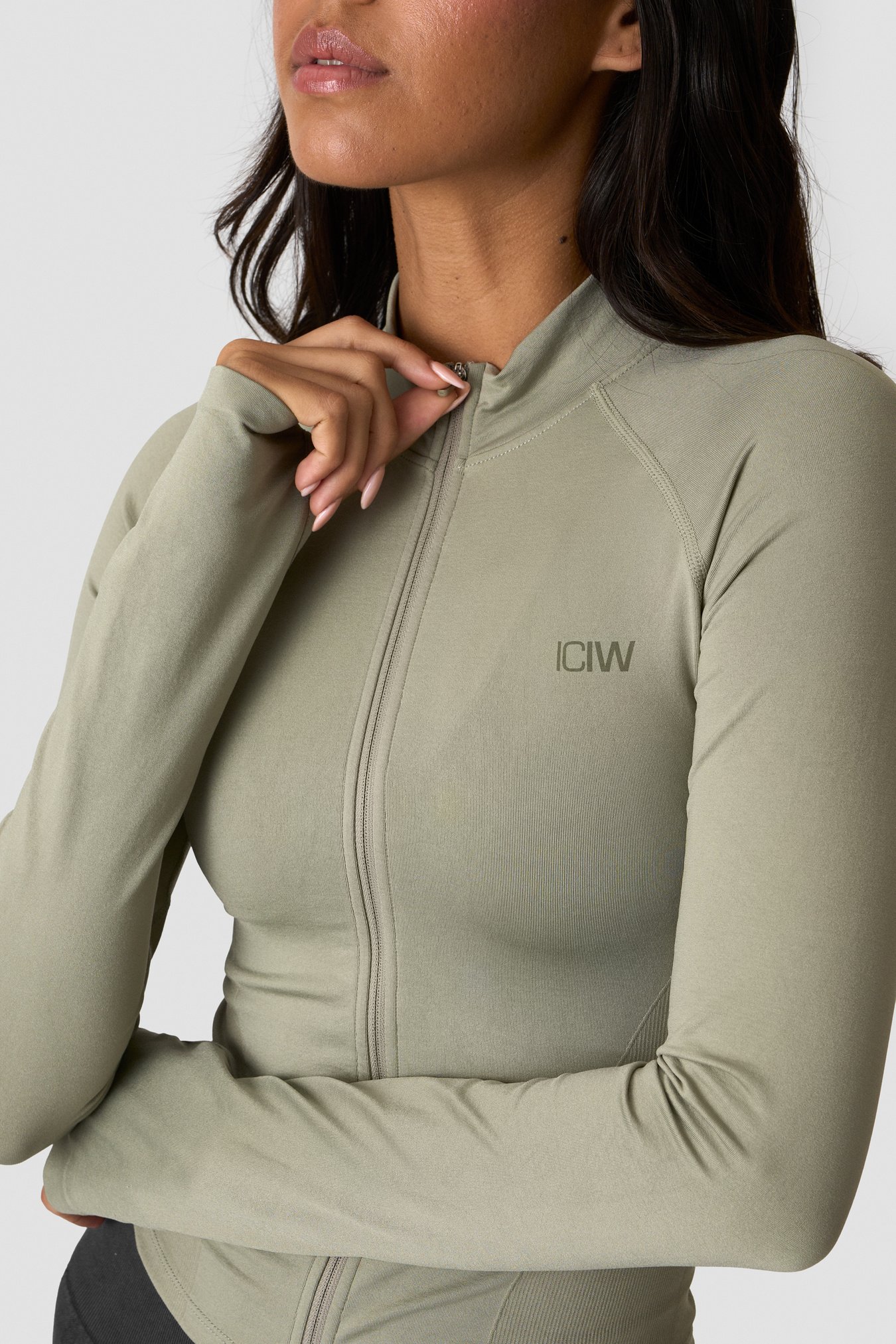 Sculpt Seamless 2-Way Zip LS Light Khaki Green - bild 3