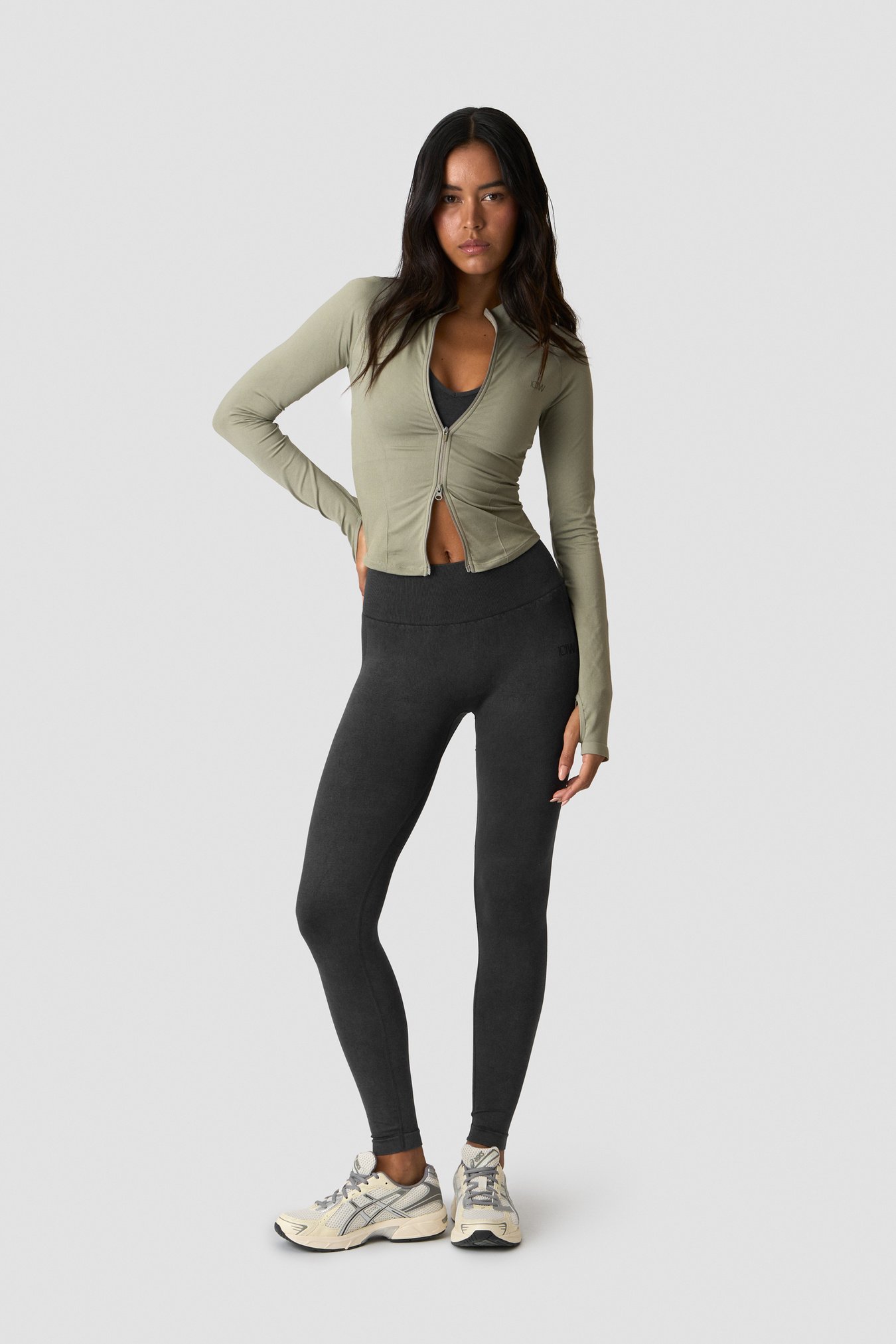 Sculpt Seamless 2-Way Zip LS Light Khaki Green - bild 5