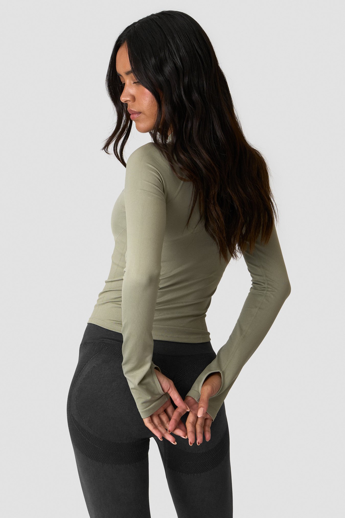 Sculpt Seamless 2-Way Zip LS Light Khaki Green - bild 2