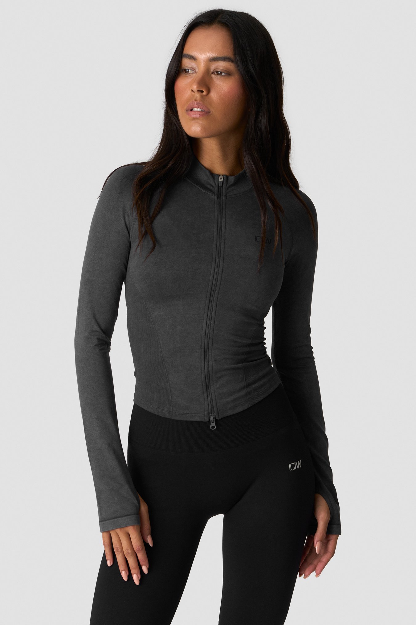 Sculpt Seamless 2-Way Zip LS Stone Wash Black - bild 1