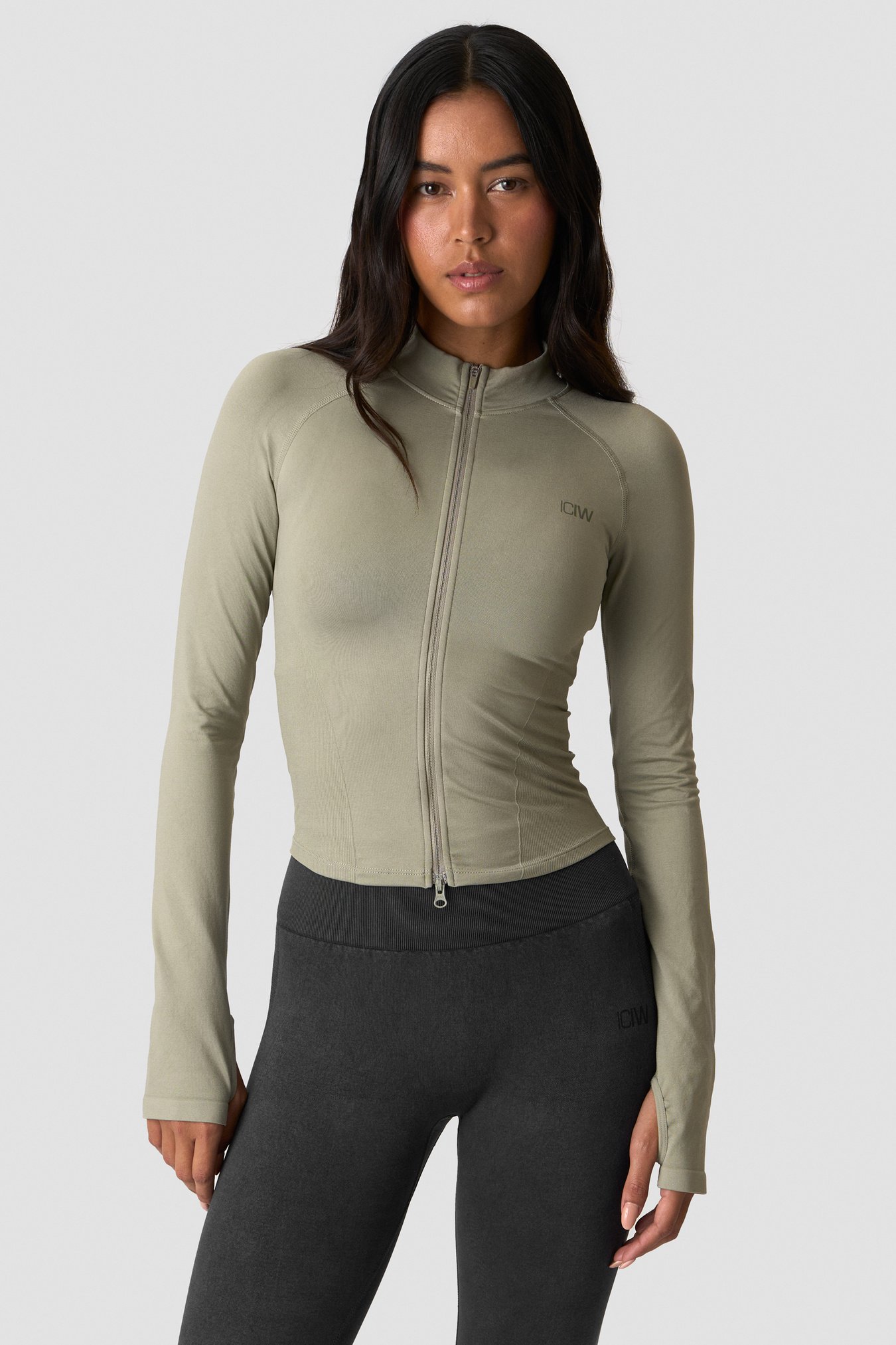 Sculpt Seamless 2-Way Zip LS Light Khaki Green - bild 1