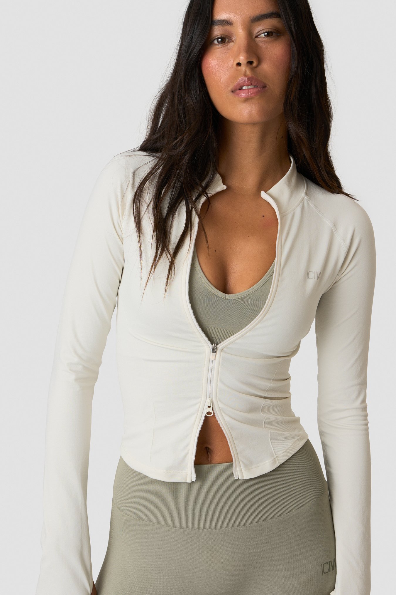 Sculpt Seamless 2-Way Zip LS Ivory - image 1
