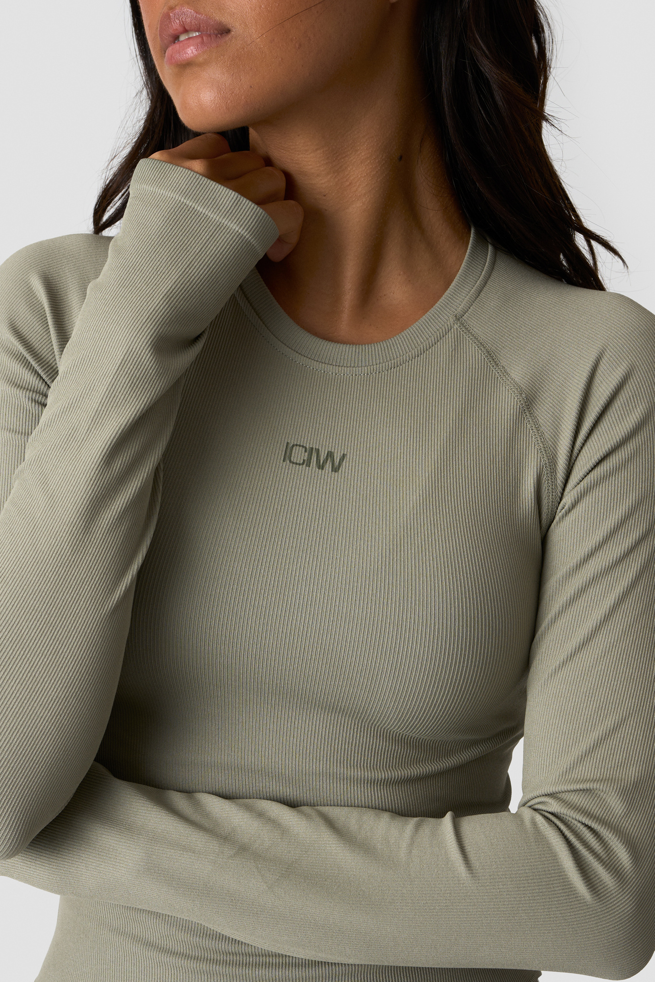 Sculpt Seamless Ribbed LS Light Khaki Green - image 2