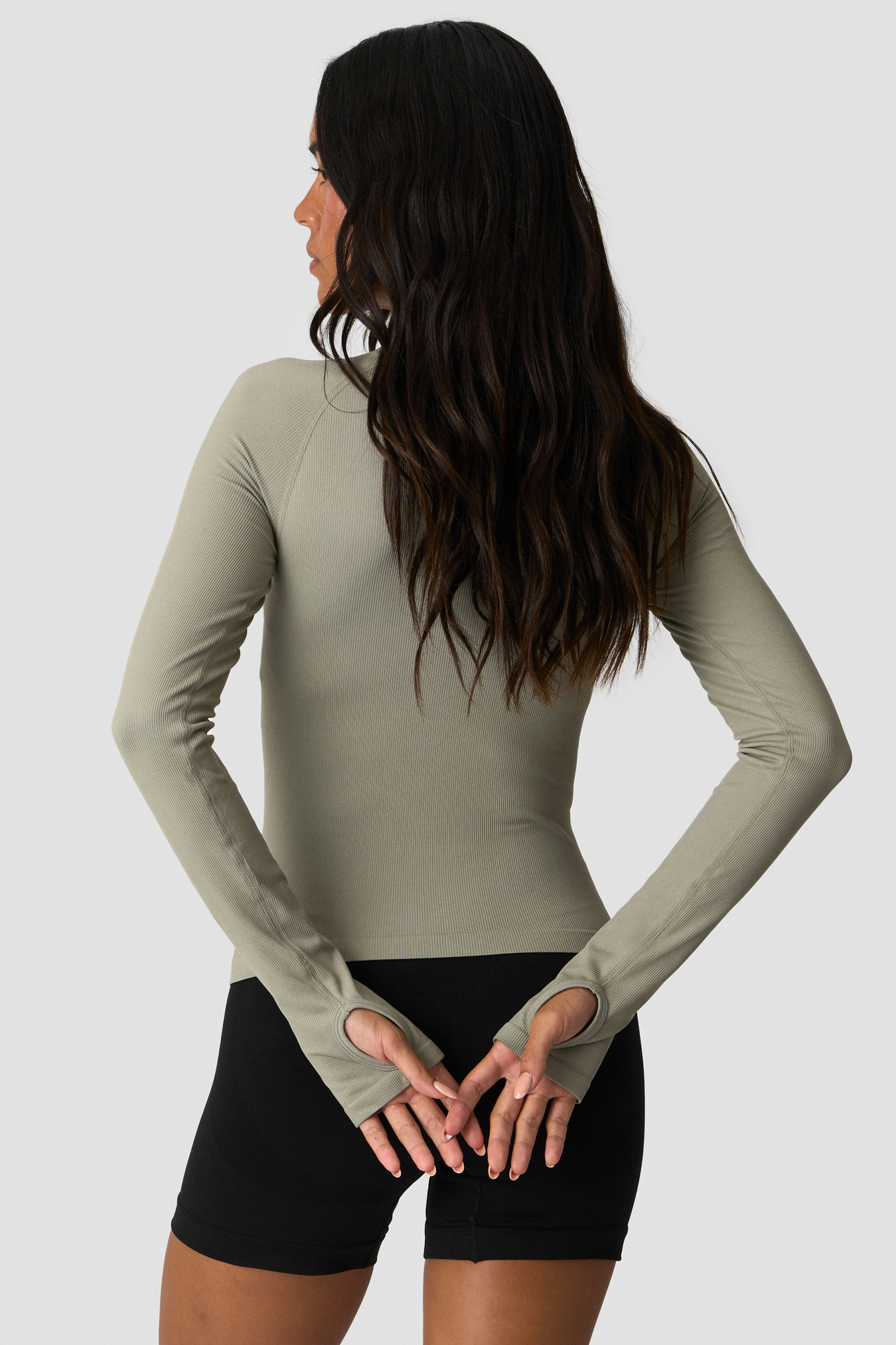 Sculpt Seamless Ribbed LS Light Khaki Green - image 1