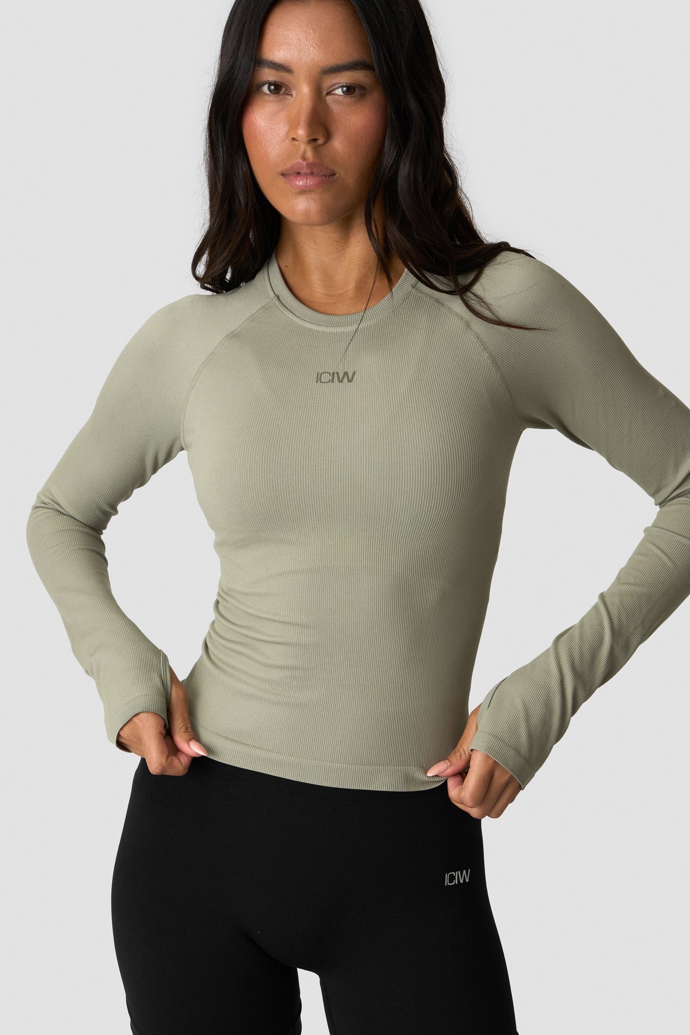 Sculpt Seamless Ribbed LS Light Khaki Green - image 0