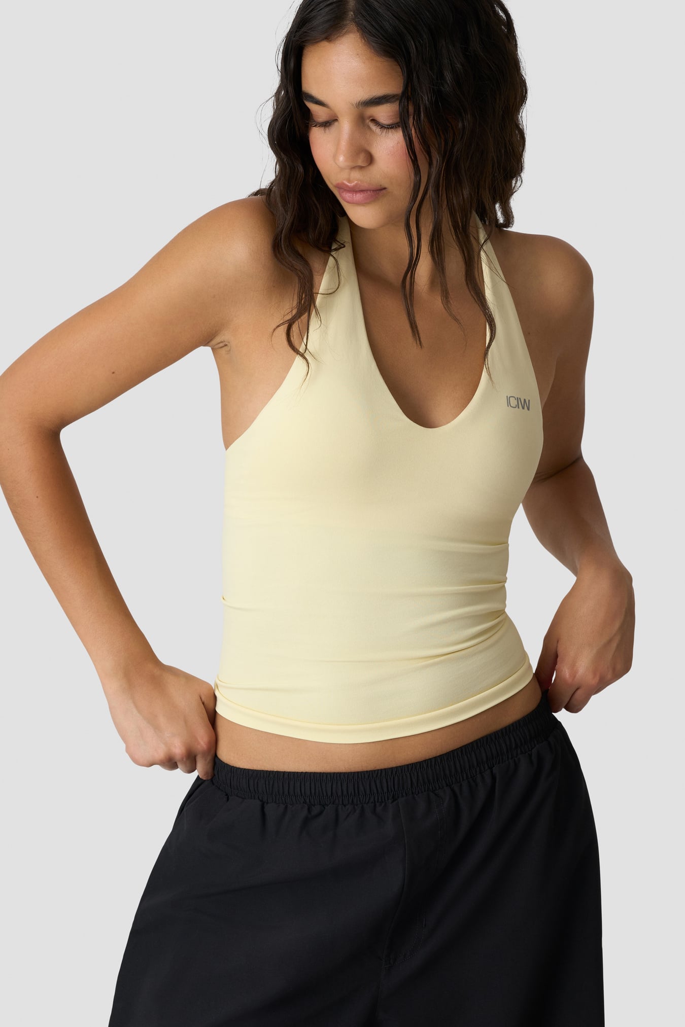 Define Seamless Halter Neck Tank Pale Lemon - image 1