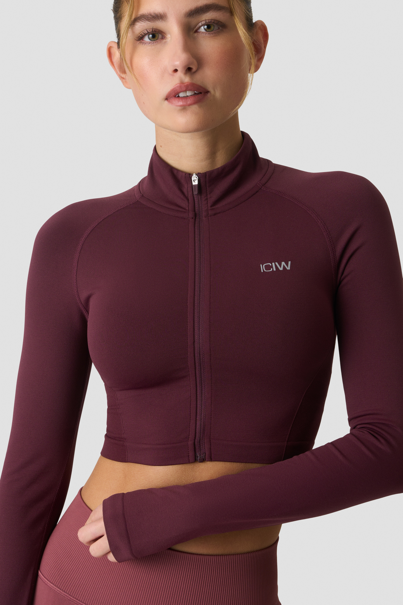 Define Seamless Cropped Zip Jacket Maroon Red - billede 5
