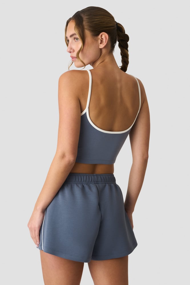 Contrast V-neck Top Misty Blue