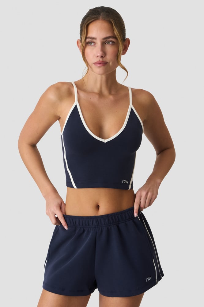 Contrast V-neck Top Midnight Blue