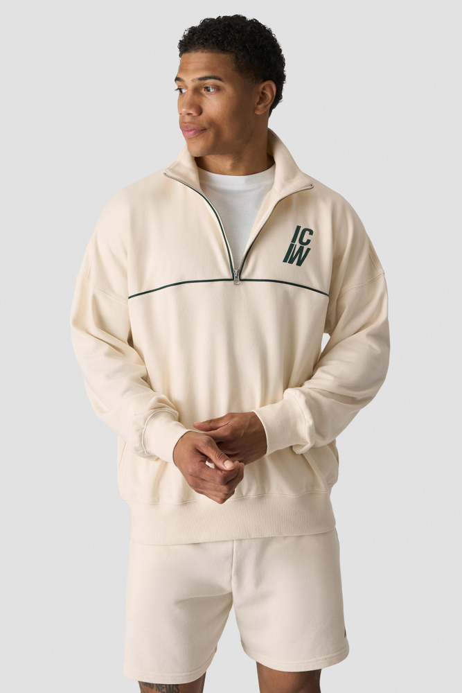 Everyday Terry Relaxed 1/4 Zip Piping Sweatshirt Cream
