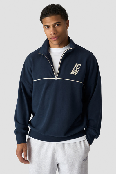 Everyday Terry Relaxed 1/4 Zip Piping Sweatshirt M Midnight Blue - undefined