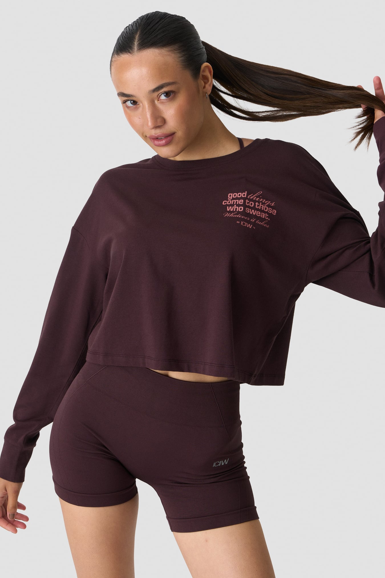 Shape Cropped Long Sleeve Print Espresso - billede 1