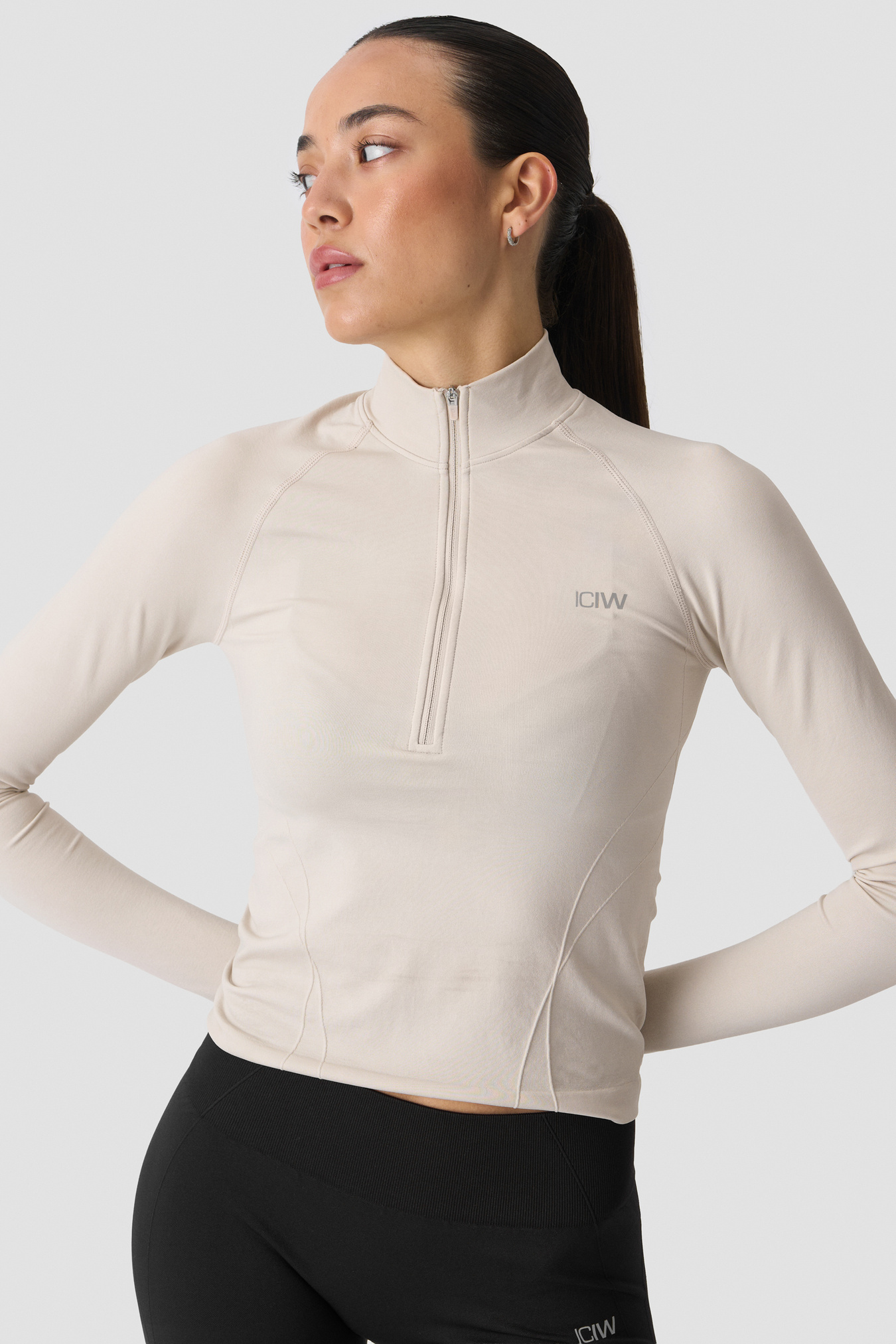 Shape 1/2 Zip Long Sleeve Light Beige - image 5