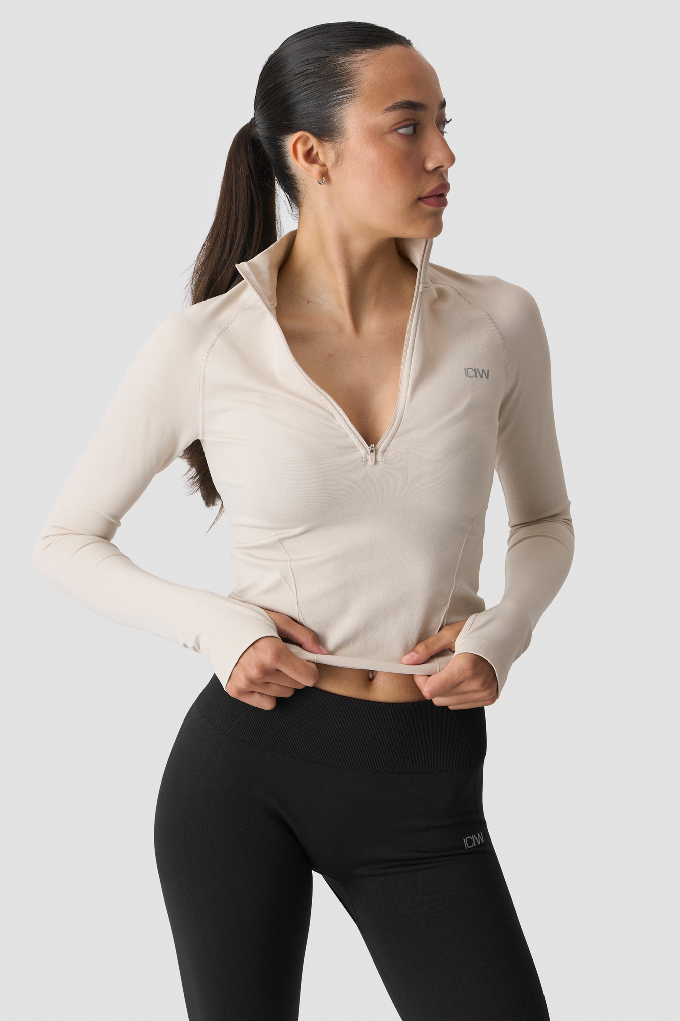 Shape 1/2 Zip Long Sleeve Light Beige - image 3