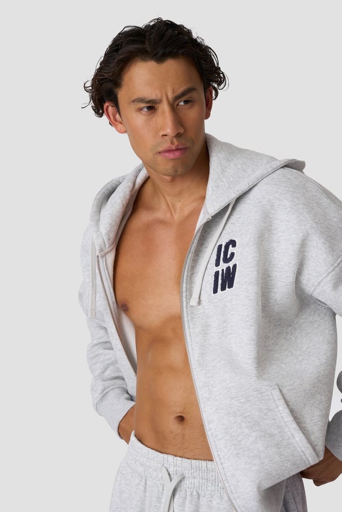 Everyday Relaxed Zip Hoodie Terry Print Light Grey Melange
