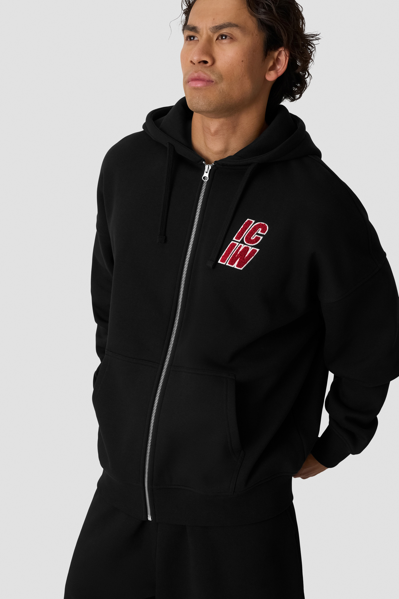 Everyday Relaxed Zip Hoodie Terry Print Black - image 1