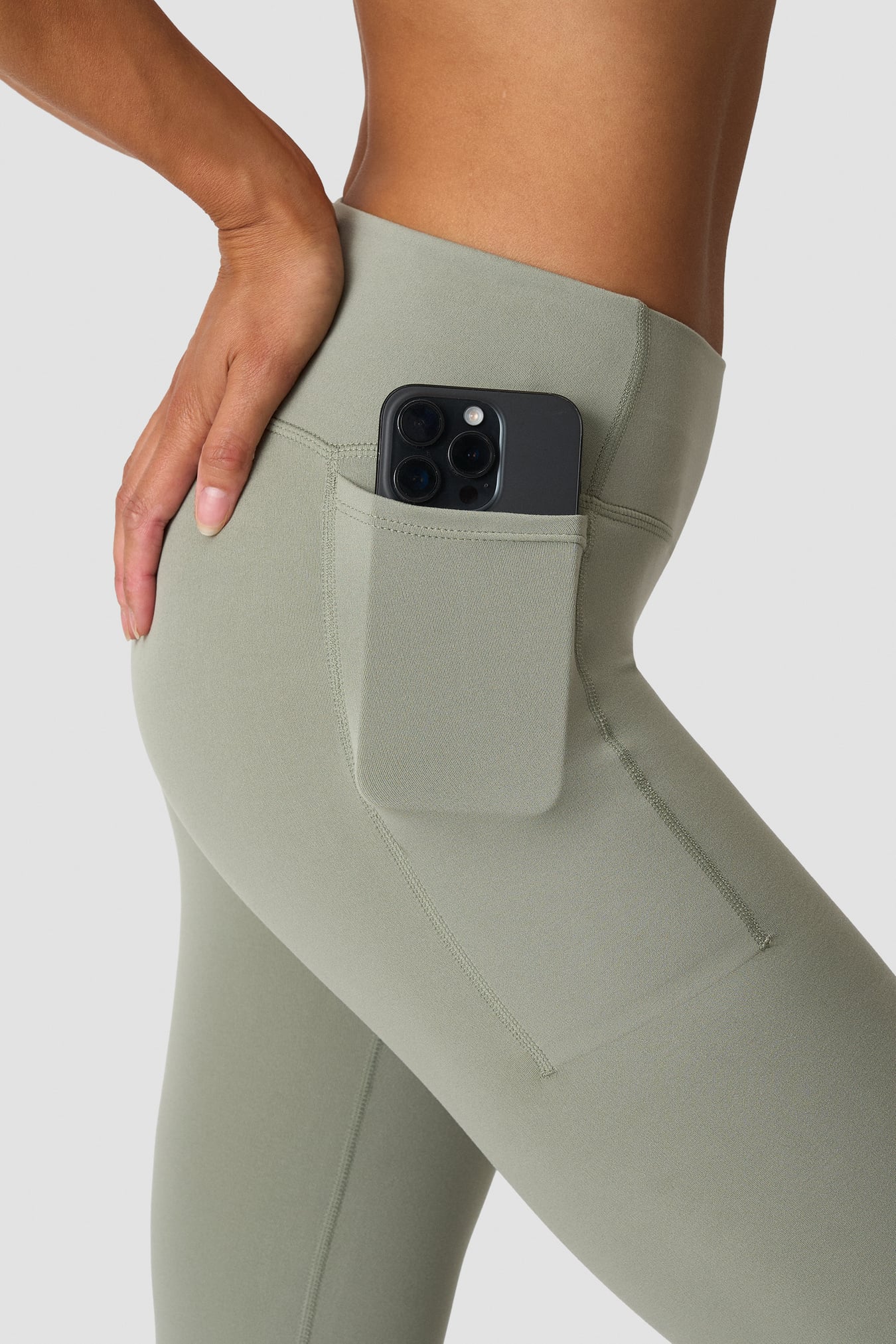 Luxe Mid Rise Flare Tights Dusty Sage Green - image 4