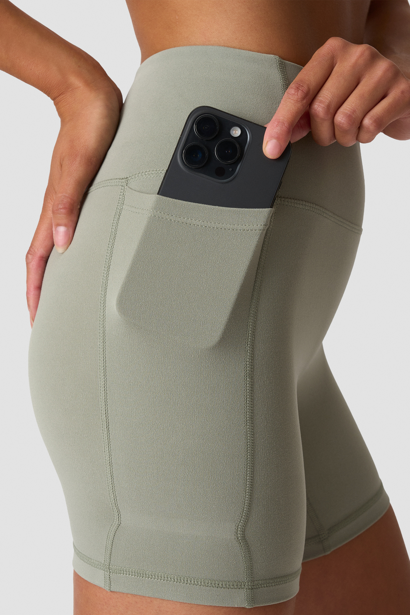Luxe High Waist Midi Shorts Dusty Sage Green - image 4