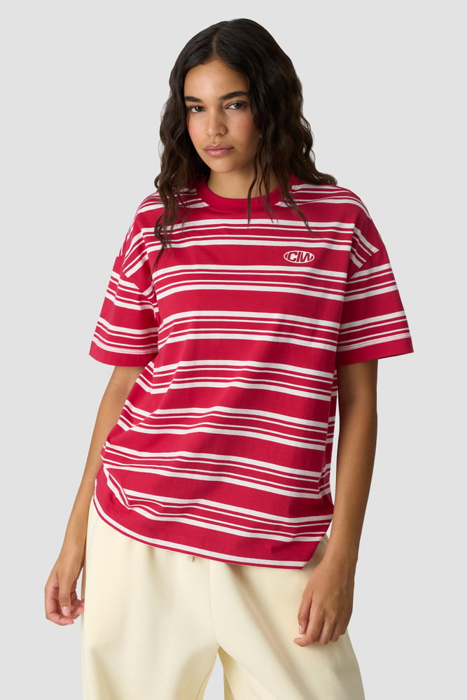 Everyday Oversized Tee Stripe Bright Red