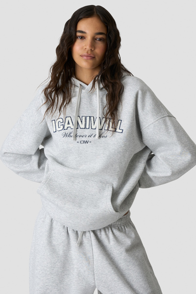 Everyday Relaxed Hoodie Terry Print Light Grey Melange - Gris