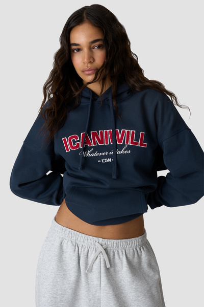Everyday Relaxed Hoodie Terry Print Midnight Blue - Bleu