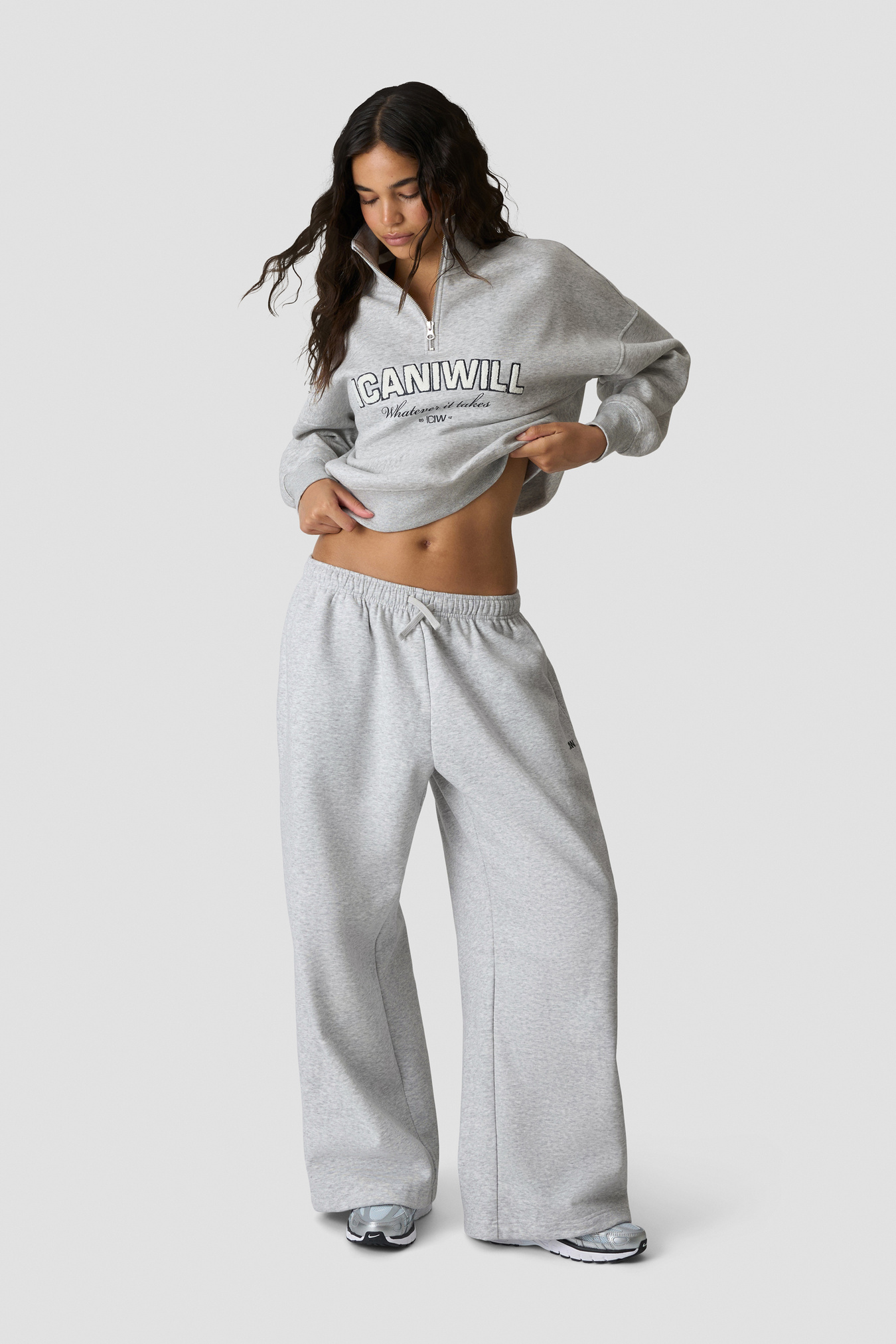 Everyday 1/4 Zip Sweatshirt Terry Print Light Grey Melange - image 5