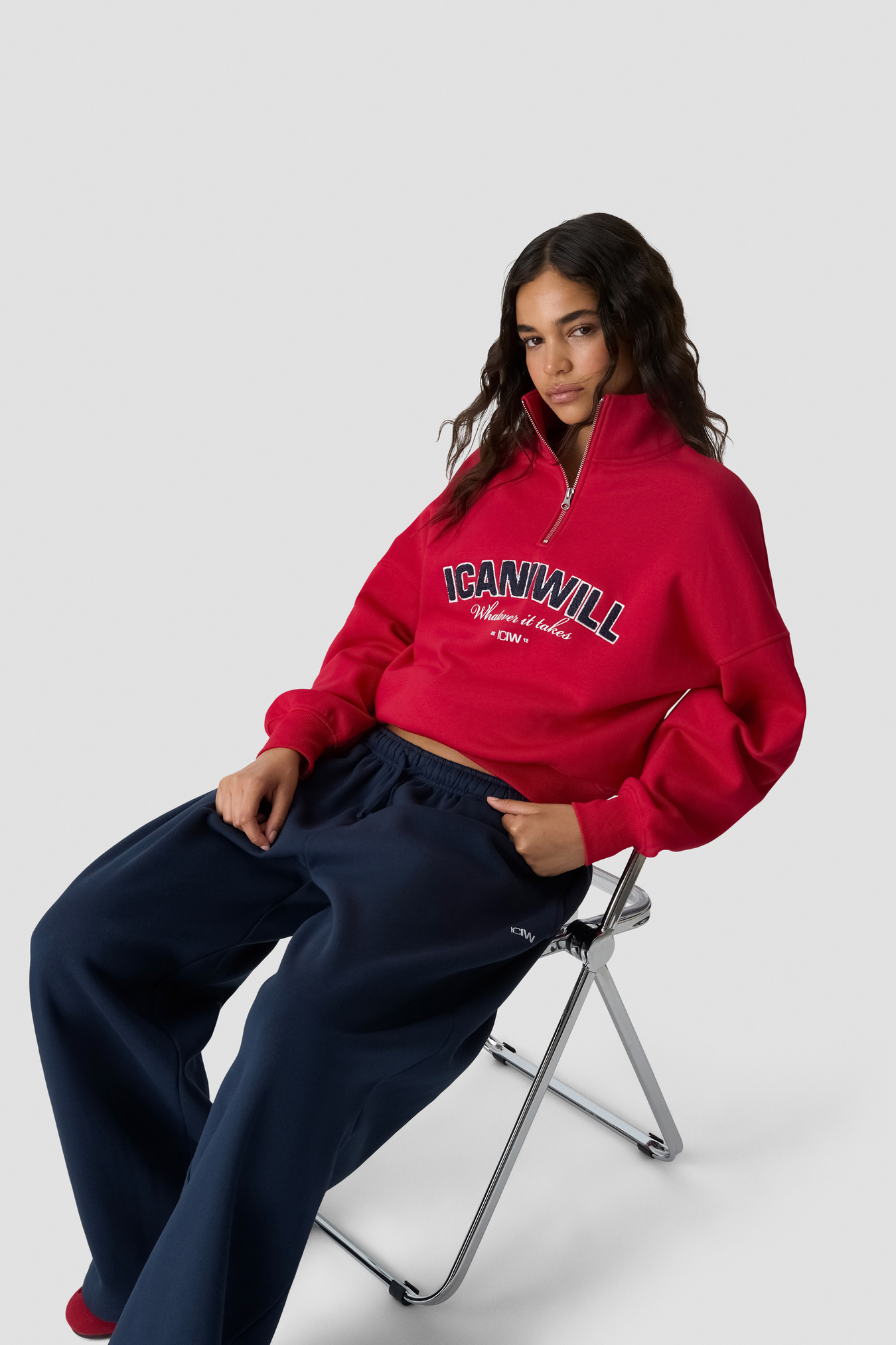 Everyday 1/4 Zip Sweatshirt Terry Print Bright Red - afbeelding 4