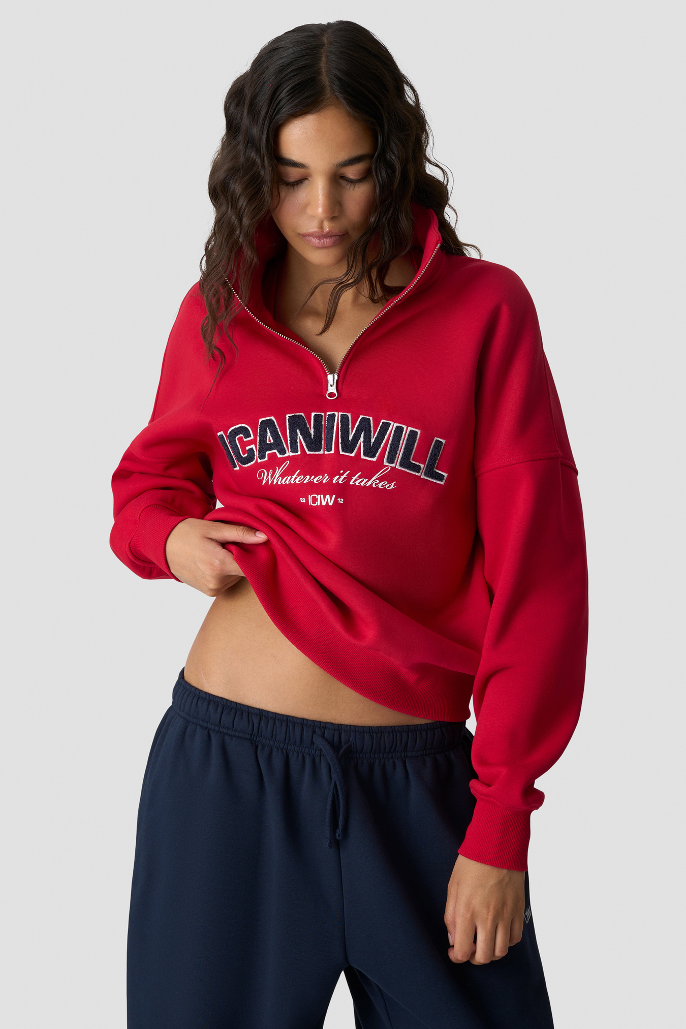 Everyday 1/4 Zip Sweatshirt Terry Print Bright Red - afbeelding 1