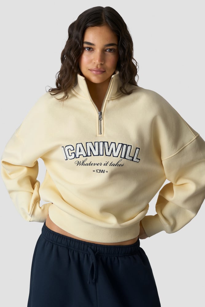 Everyday 1/4 Zip Sweatshirt Terry Print Pale Lemon
