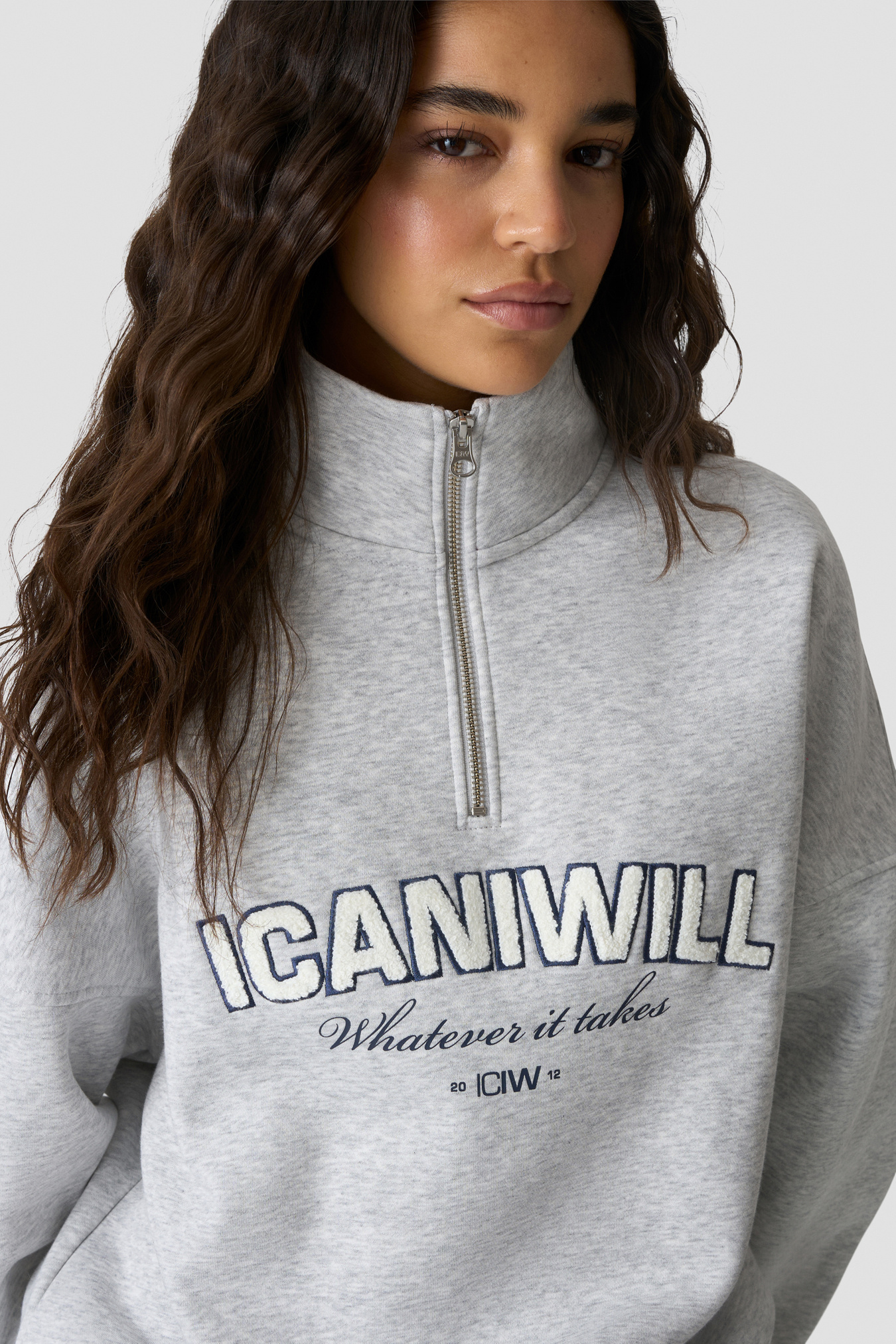 Everyday 1/4 Zip Sweatshirt Terry Print Light Grey Melange - image 4