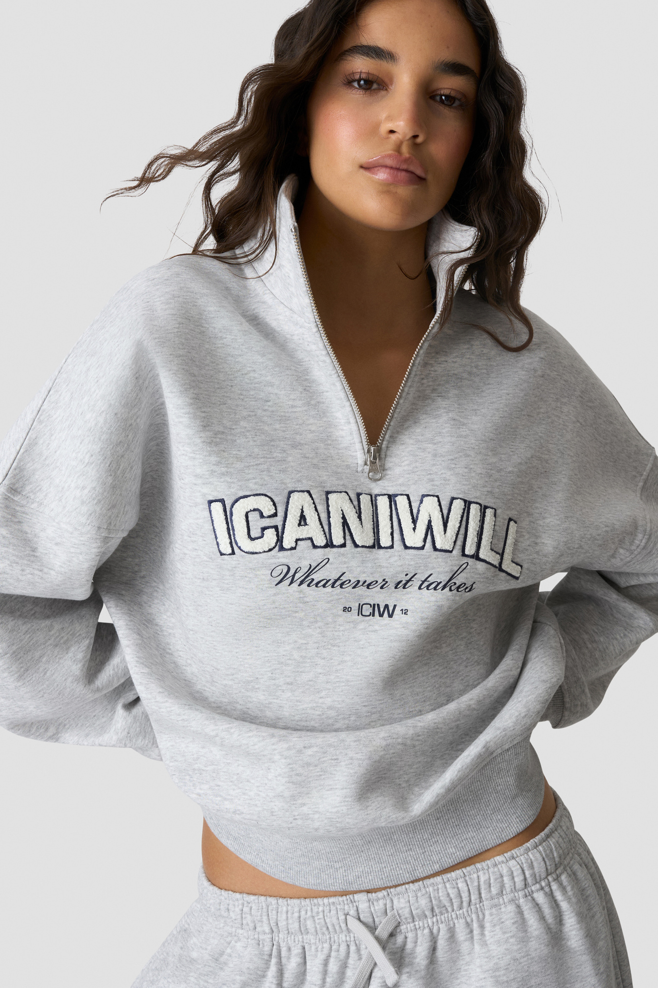 Everyday 1/4 Zip Sweatshirt Terry Print Light Grey Melange - image 3