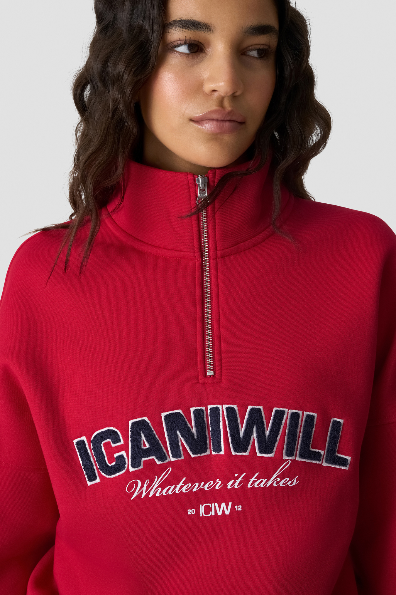 Everyday 1/4 Zip Sweatshirt Terry Print Bright Red - afbeelding 3
